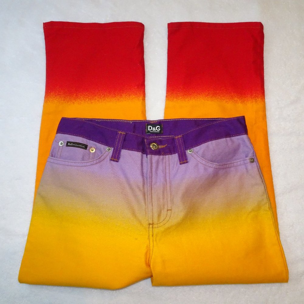 Dolce & Gabbana Cropped Vertical Gradient Rainbow Jeans | Wide Leg | VGUC | 29
